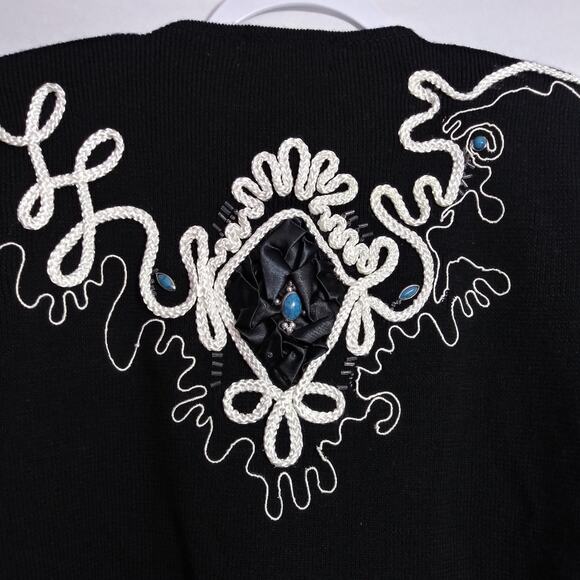 Vintage Joveil Black Embellished Jeweled Button Front Artsy Ornate Cardigan S - Picture 9 of 12